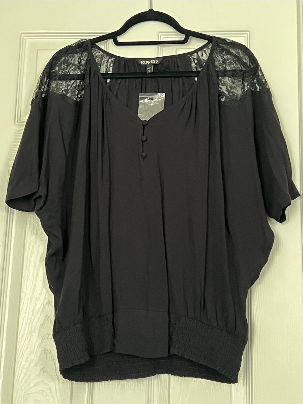 Express Black Lace-Trim Dolman Blouse